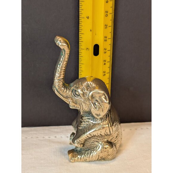 Brass Elephant Figurine Raised Trunk Decorative Accent For Shelf Or Desk 3.5" - Picture 8 of 8